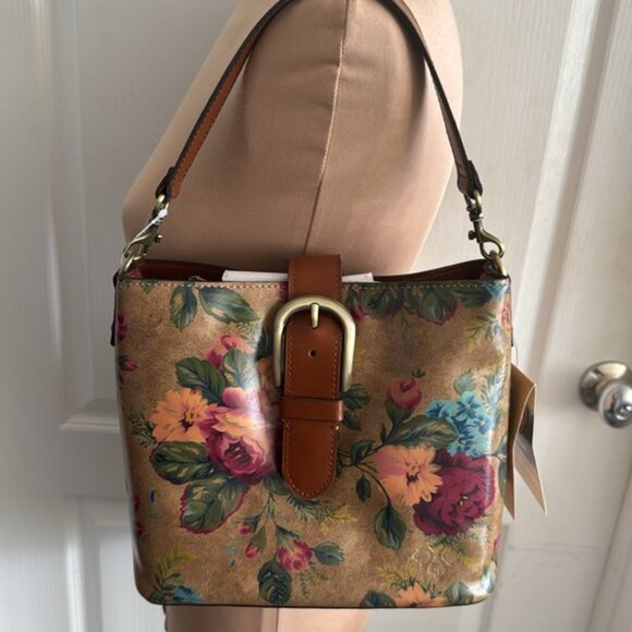 Patricia Nash Irving Bucket Handbag Leath Distressed Vintage Victorian Garden - Picture 6 of 16